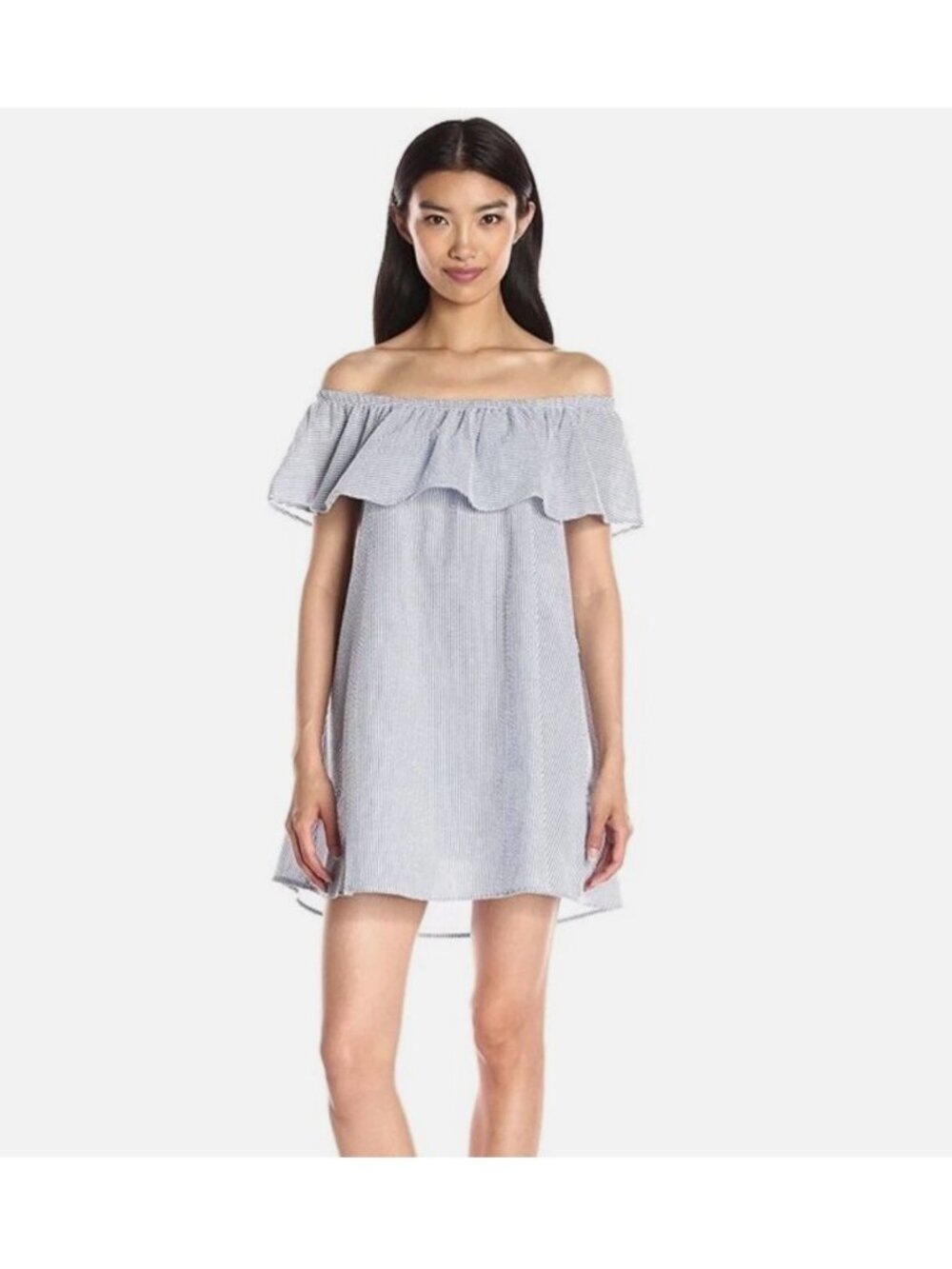 MINKPINK French Twist Off Shoulder Dress XS Blue White Stripe Mini Dress Summer
